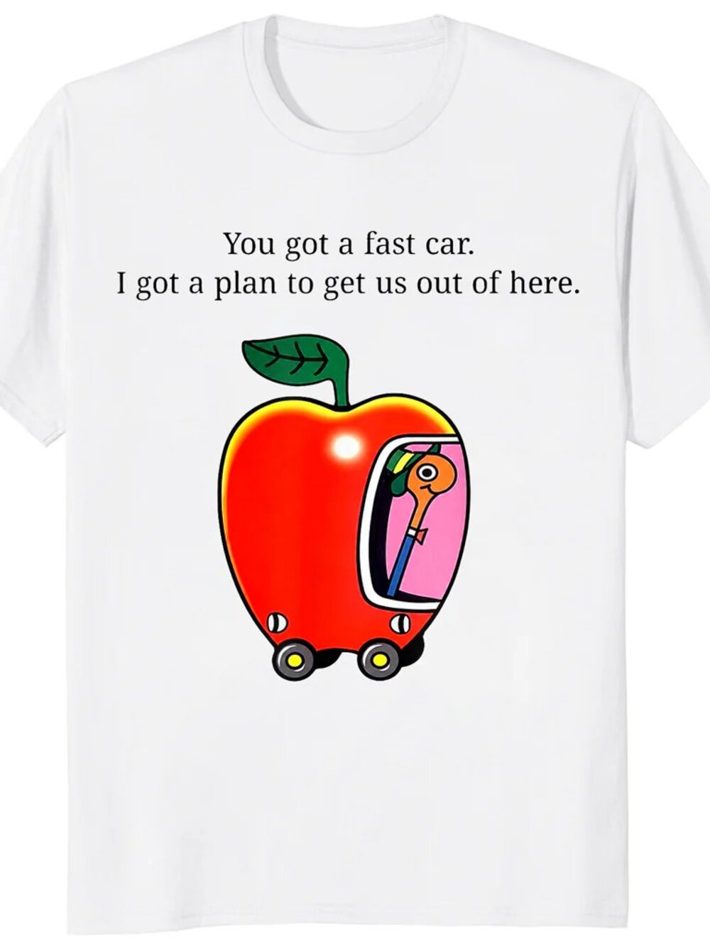 Fast Car T-Shirt Whimsical Apple Car Driving Graphic Tee